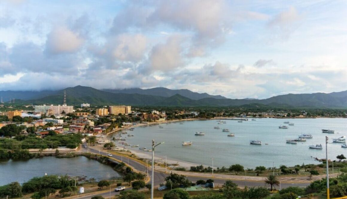 View from above of the bay and town on the Caribbean coast