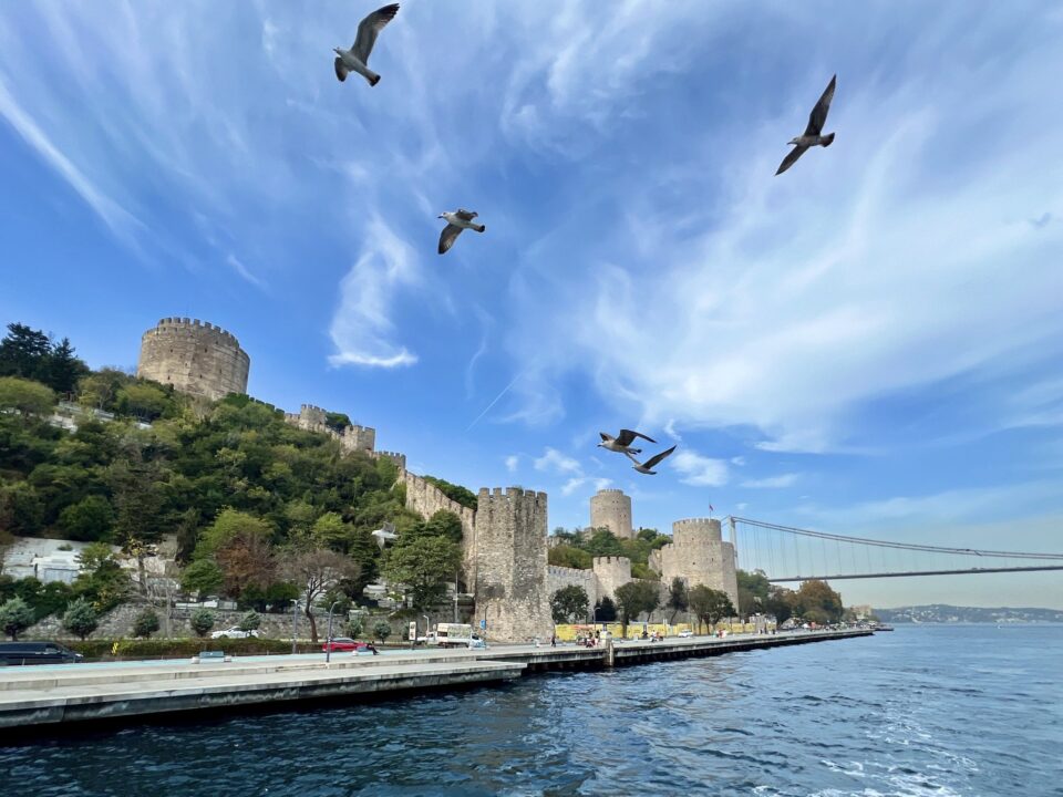 Rumeli Hisarı Fortress on the Bosphorus in Istanbul with seagulls